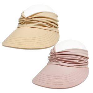 sun hat women sun beach visor cap uv protection with wide brim for sports beach golf hiking (beige/pink)