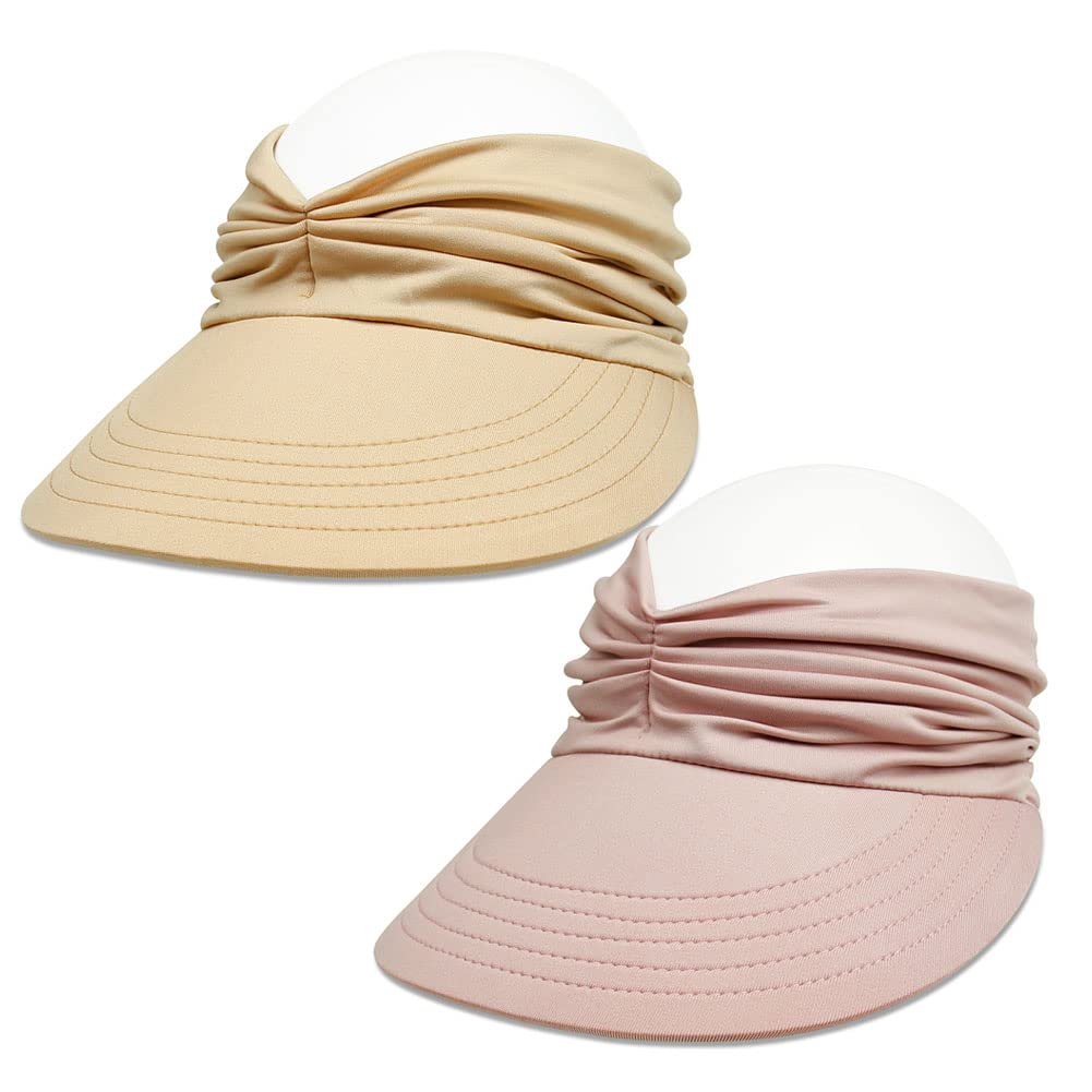 Sun Hat Women Sun Beach Visor Cap UV Protection with Wide Brim for Sports Beach Golf Hiking (Beige/Pink)