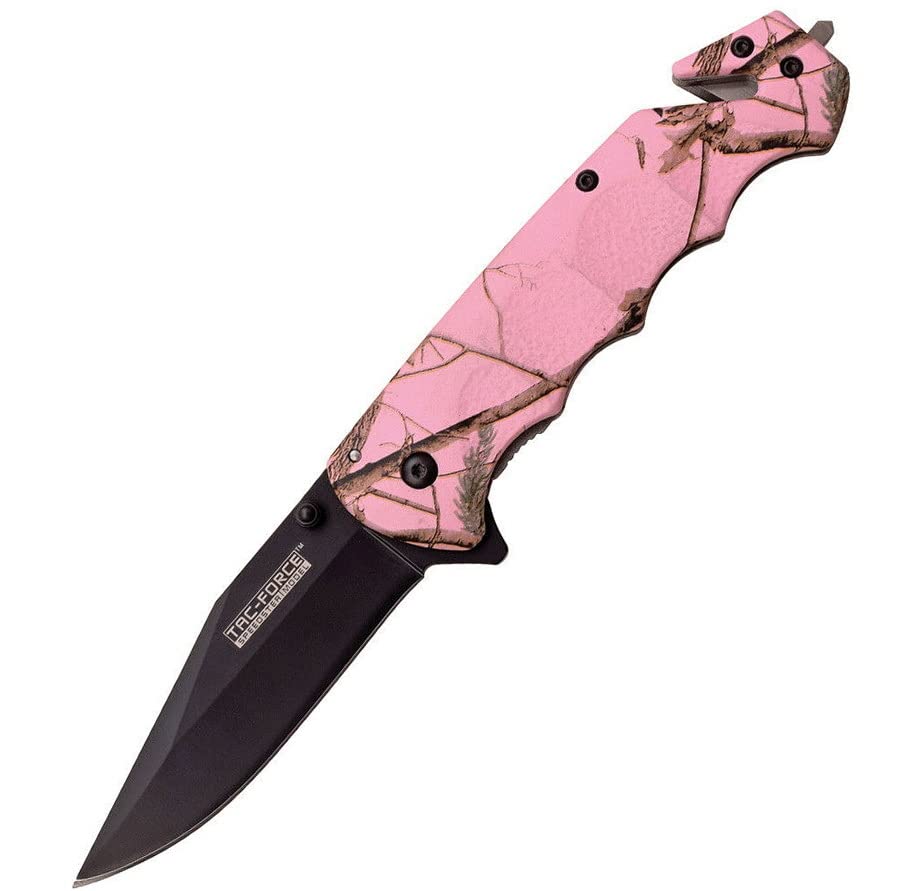 Rescue Linerlock A/O Pink Forest Camo Handle Black Stainless Steel Open Folding Pocket Knife 499pc Outdoor Survival Hunting Knife by Survival Steel