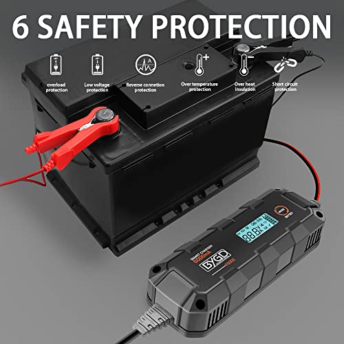 Portable Car Battery Charger Automotive 6V 12V Battery Charger Maintainer Fast Car Charger Smart Battery Chargers with LCD Display Trickle Charger for Car