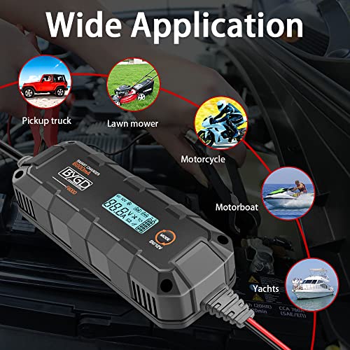 Portable Car Battery Charger Automotive 6V 12V Battery Charger Maintainer Fast Car Charger Smart Battery Chargers with LCD Display Trickle Charger for Car