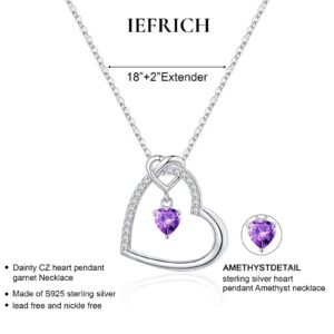 IEFRICH Heart Birthstone Necklace for Women - Amethyst Necklace Purple Necklace Sterling Silver Necklace | February Birthstone Necklace for Women Purple Jewelry | Valentines Day Gifts for Her Wife