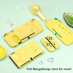 BelugaDesign Lemon Switch OLED Case | Dockable Fruit Soft Pastel Cute Snap on Cover for Girls Women Crossing | Compatible with Nintendo Switch OLED Console Joycons (Switch OLED, Yellow)