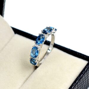 Natural London Blue Topaz Gemstone 925 Sterling Silver December Birthstone Cluster Proposal Ring Wedding Jewelry Women Ring Birthday Gift For Wife (Yellow Gold Rhodium Plated Silver, 7)