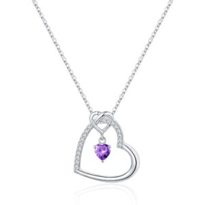 iefrich heart birthstone necklace for women - amethyst necklace purple necklace sterling silver necklace | february birthstone necklace for women purple jewelry | valentines day gifts for her wife