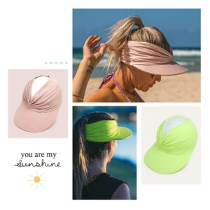 Sun Hat Women Sun Beach Visor Cap UV Protection with Wide Brim for Sports Beach Golf Hiking (Beige/Pink)