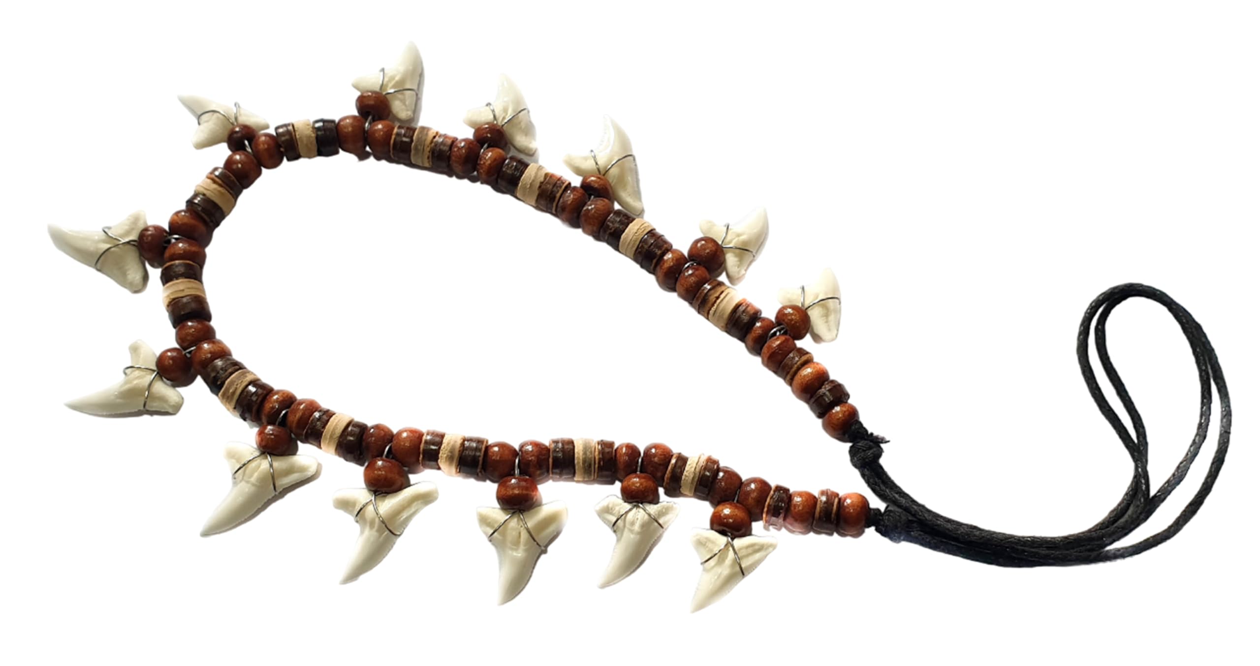 Swimmi 13! Genuine Shark Teeth Necklace for Men, Mako Shark Tooth Necklace, Handmade Wooden Beads Cords Shark Tooth Necklace for Women Jewelry AA086