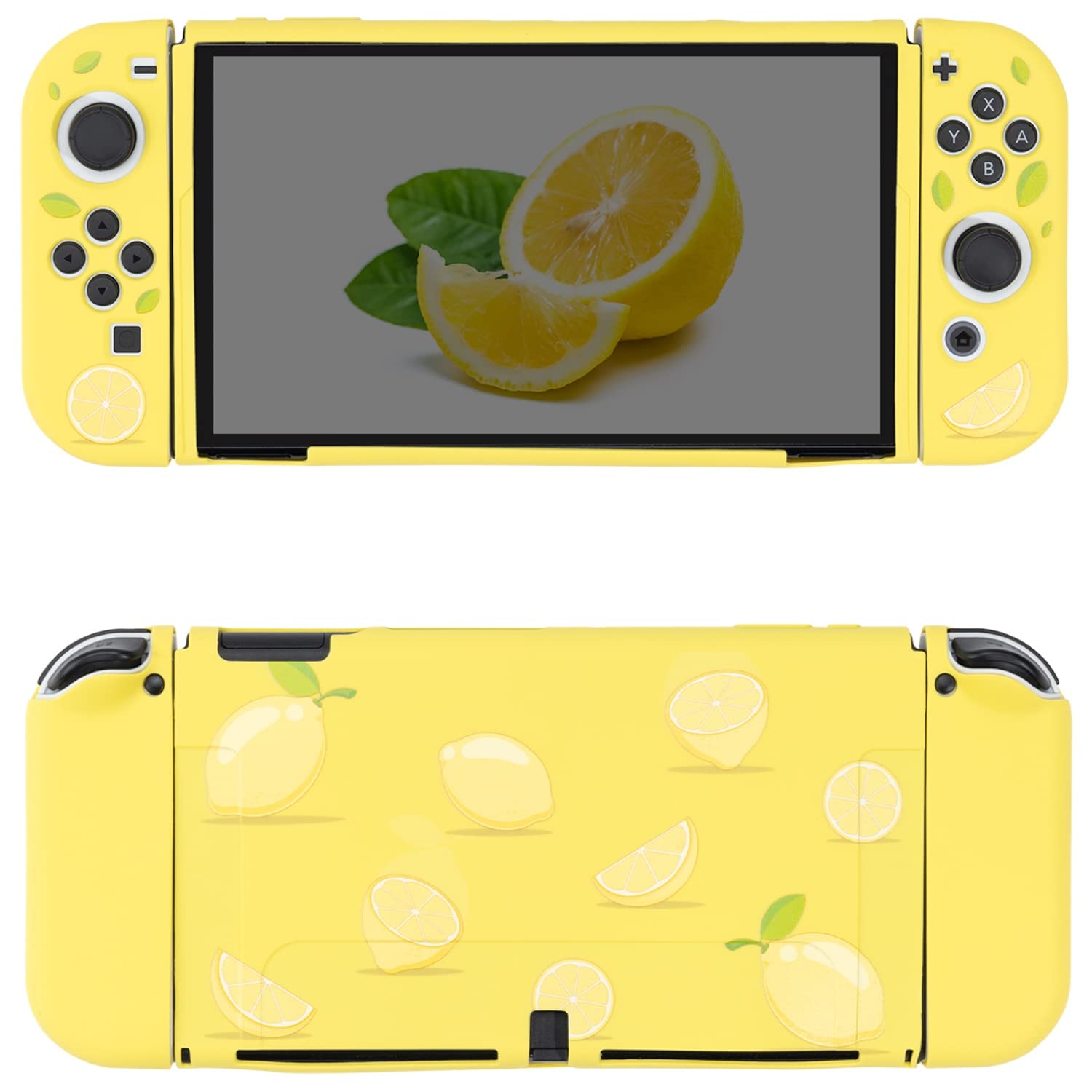 BelugaDesign Lemon Switch OLED Case | Dockable Fruit Soft Pastel Cute Snap on Cover for Girls Women Crossing | Compatible with Nintendo Switch OLED Console Joycons (Switch OLED, Yellow)