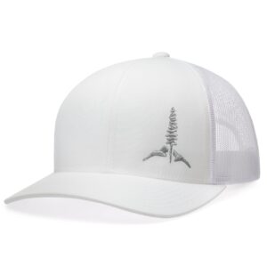 LARIX Trucker Hat Tamarack Mountain, White, NoSweat Liner, Mens Hats for Women