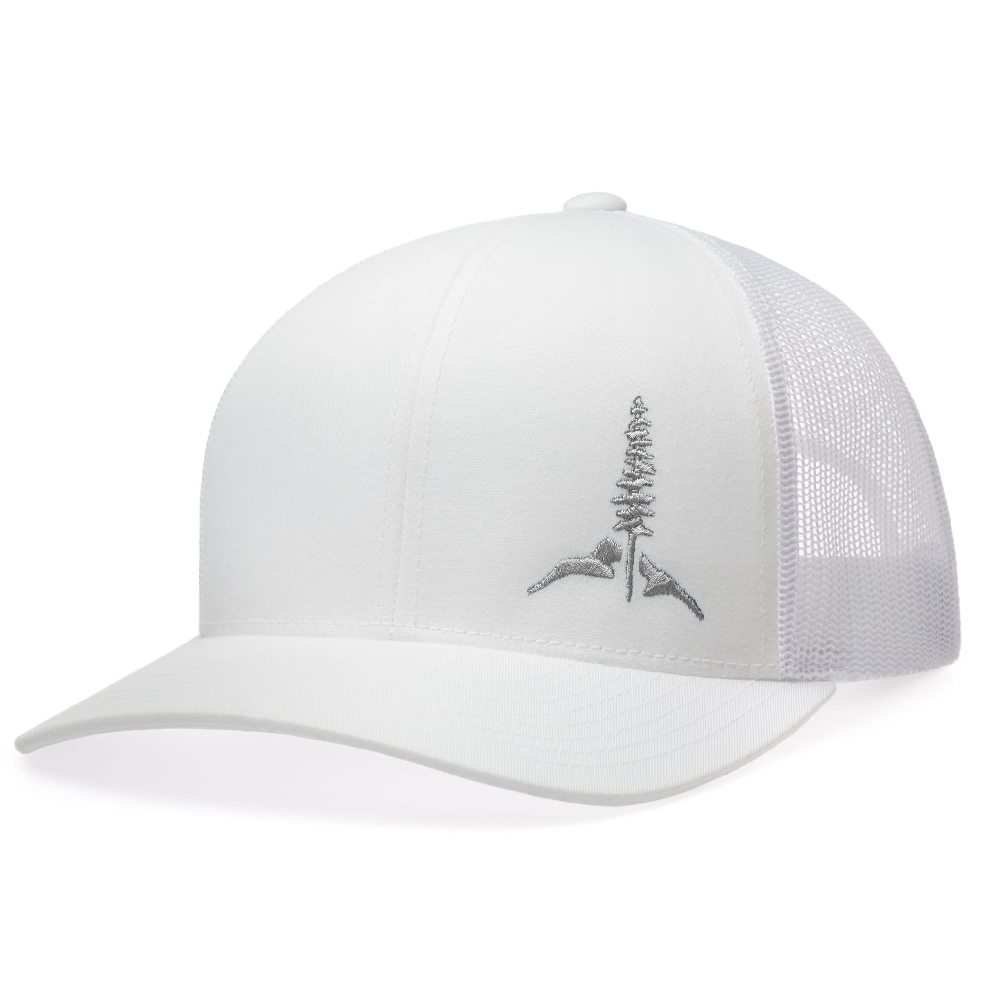 LARIX Trucker Hat Tamarack Mountain, White, NoSweat Liner, Mens Hats for Women