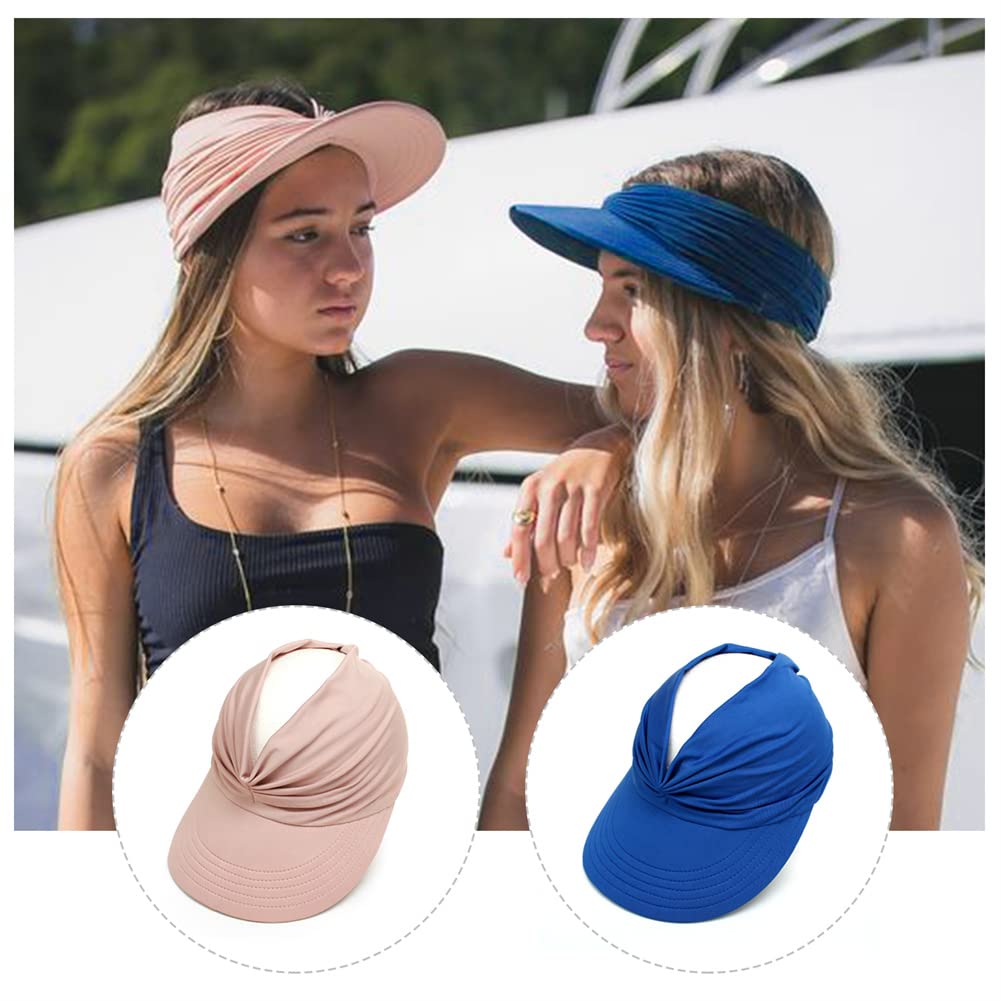 Sun Hat Women Sun Beach Visor Cap UV Protection with Wide Brim for Sports Beach Golf Hiking (Beige/Pink)