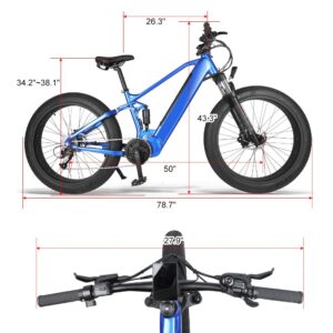 ETEK Peak eBikes for Adults - Bafang MID-Drive 750W Electric Mountain Bikes - 26" CST Fat Tires & Dual Shock Absorber Electric Bike with 48V 14Ah Battery - 9 Speed Bicycle - APT 860C LCD