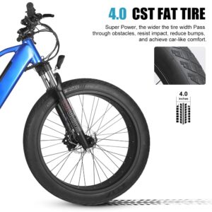 ETEK Peak eBikes for Adults - Bafang MID-Drive 750W Electric Mountain Bikes - 26" CST Fat Tires & Dual Shock Absorber Electric Bike with 48V 14Ah Battery - 9 Speed Bicycle - APT 860C LCD