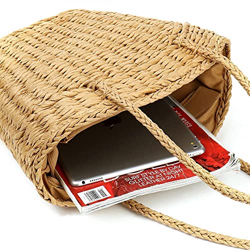 Tassel Straw Beach Bag Weave Shoulder Bag Summer Tote Handbags Woven Top Handle Shoulder Bag for Women Girls Holiday Travel (beige)