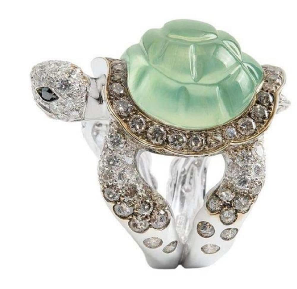 Awmnjtmgpw 925 Sterling Silver Ice Emerald Lovely Little Turtle Innovative Design Beach Wave Vacation Wave Ring Women's Precious Jewelry Size 5-11 (Size 11)