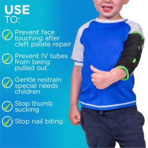 BraceAbility Thumb Sucking Guard - Pediatric Elbow Immobilizer Brace for Post Cleft Palate Surgery, Mild Elbow Strain Relief, IV Therapy, Fingernail Biting Prevention and Face Touching Restraint Wrap