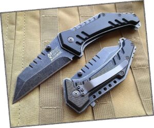 mtech xtreme rescue stainless steel open folding pocket knife 4.75 inch closed 440 outdoor survival hunting knife by survival steel