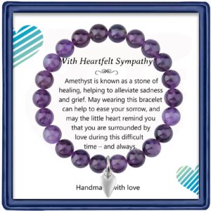 Haoze Sympathy Gift for Loss of Mom, Remembrance Bracelet Sympathy Memorial Gifts for Loss of Mom Mother Father Pet Grief Jewelry Bereavement Condolence Gifts(Purple Amethyst)