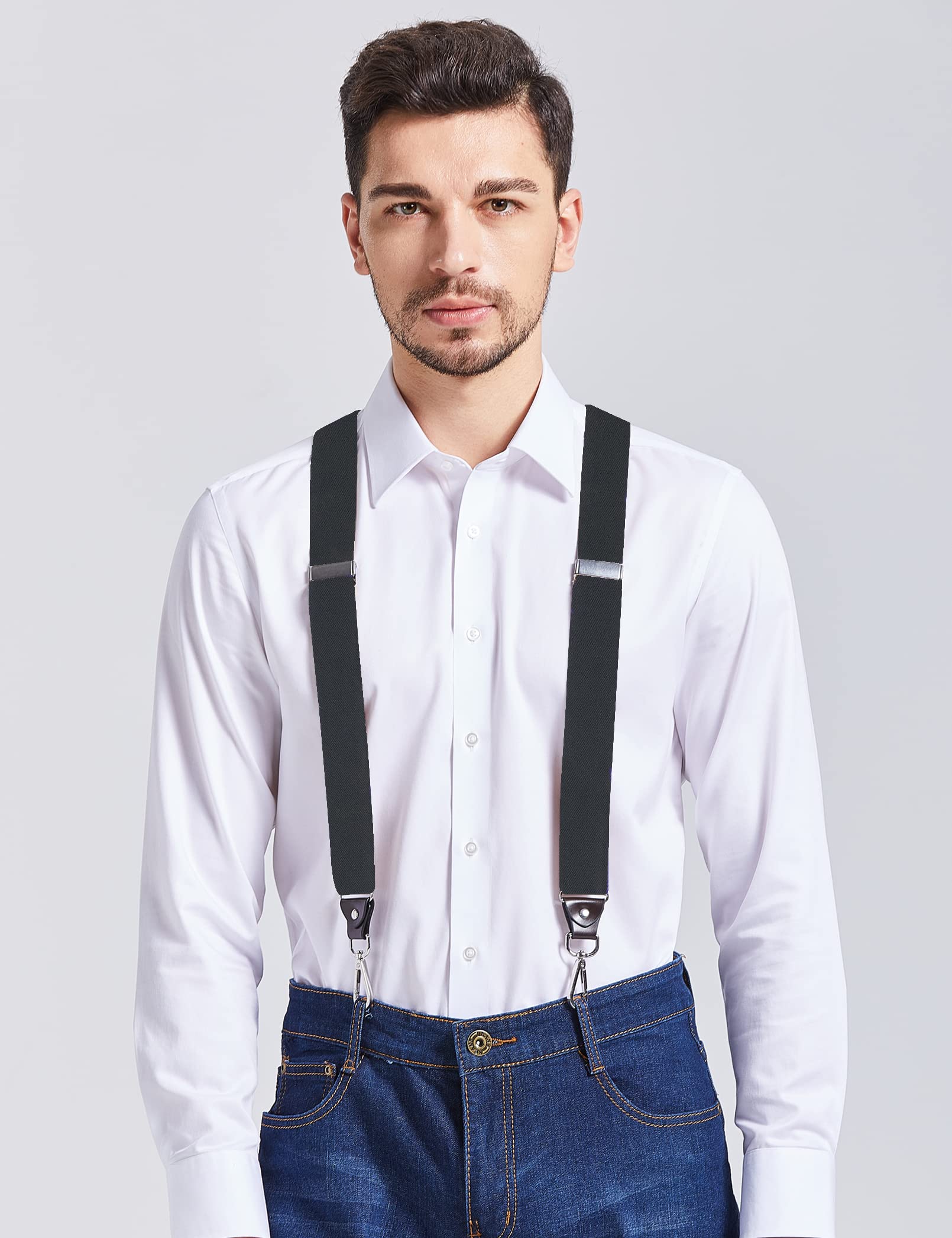 Men's Suspenders with Swivel Hooks and Elastic Straps Y-back, for Heavy Duty, Big and Tall (Black)