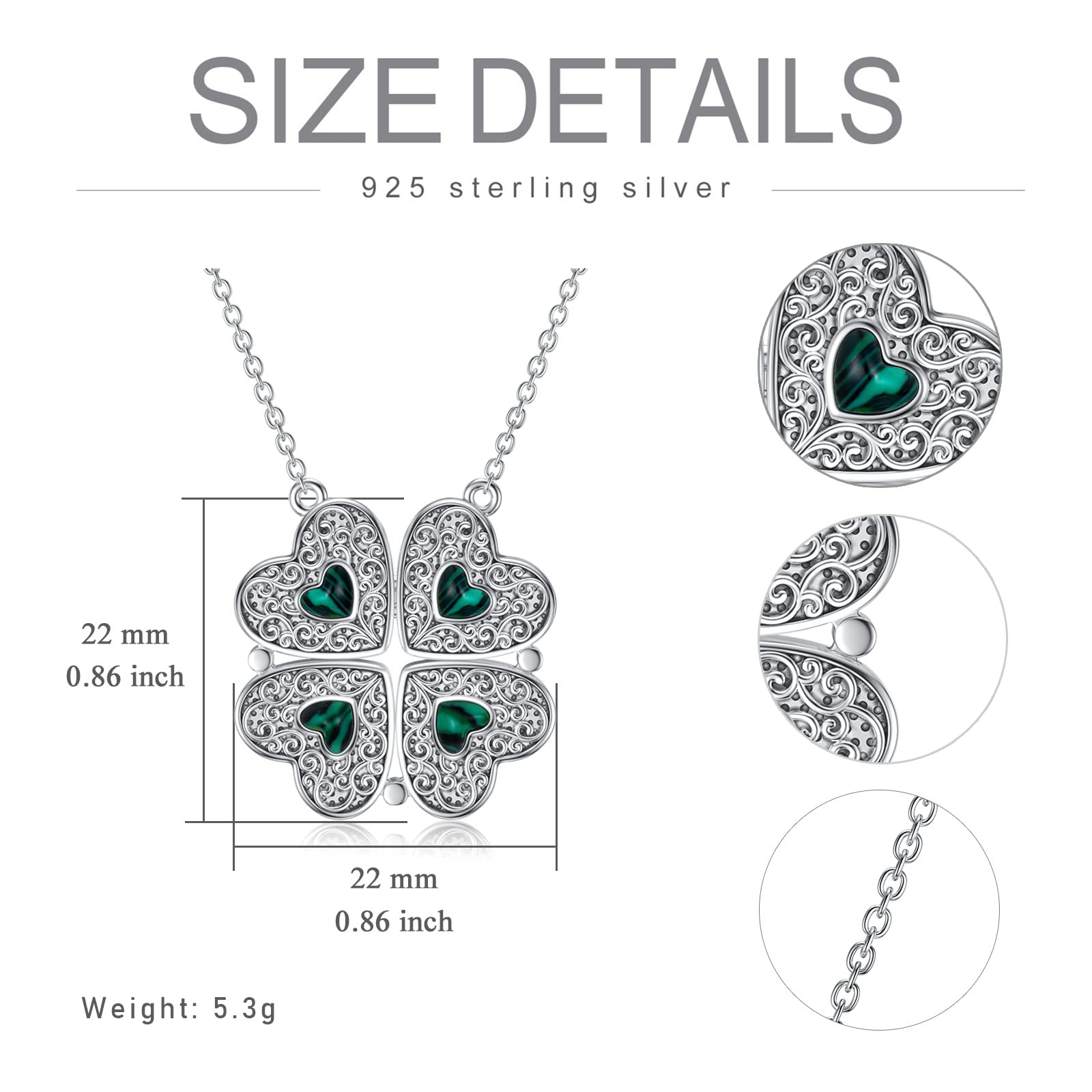 SLIACETE Magnetic 4 Leaf Clover Necklace with Simulated Malachite 925 Sterling Silver Shamrock Necklaces Good Luck Jewelry Birthday Gift for Women St Patricks Day