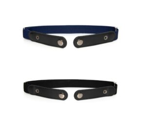 maskfactory eneyer 2 pack men's or women's buckle-less comfortable elastic belt for jeans or casual dress, no buckle (black - navy)