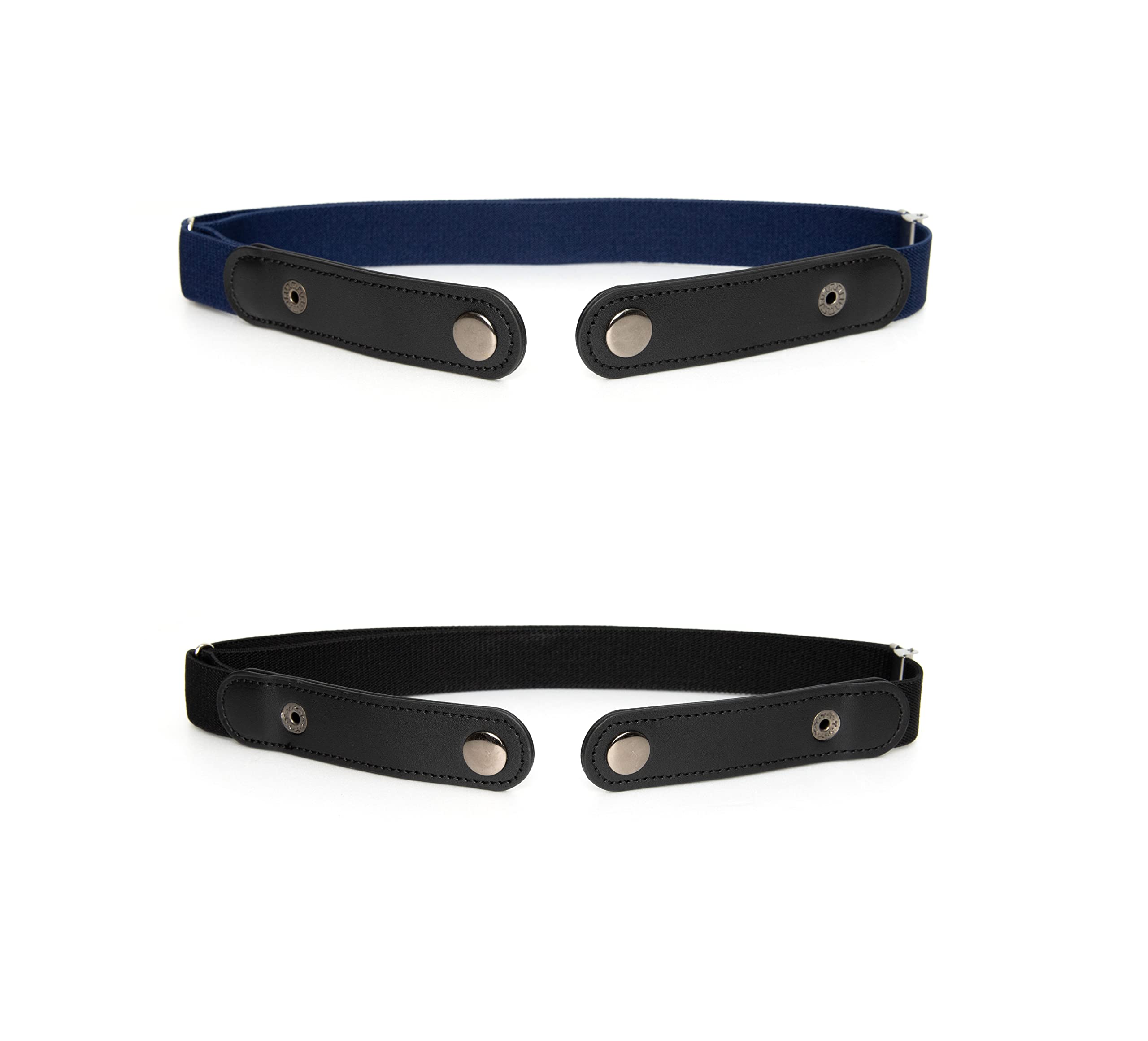 maskfactory eneyer 2 pack men's or women's buckle-less comfortable elastic belt for jeans or casual dress, no buckle (Black - Navy)