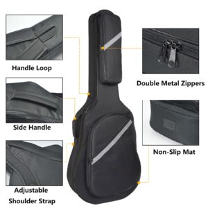 Youeon 41 Inch Acoustic Guitar Bag, Acoustic Guitar Case 2 Pockets 0.5 Inch Thick Padded Sponge 600D Ripstop Padded Waterproof Gig Bag with Adjustable Shoulder Strap and Hanger Loop, Black