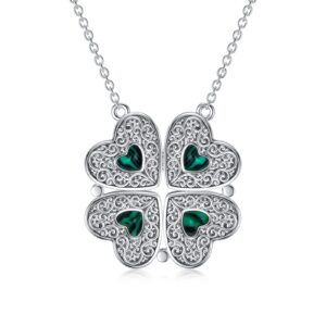 SLIACETE Magnetic 4 Leaf Clover Necklace with Simulated Malachite 925 Sterling Silver Shamrock Necklaces Good Luck Jewelry Birthday Gift for Women St Patricks Day