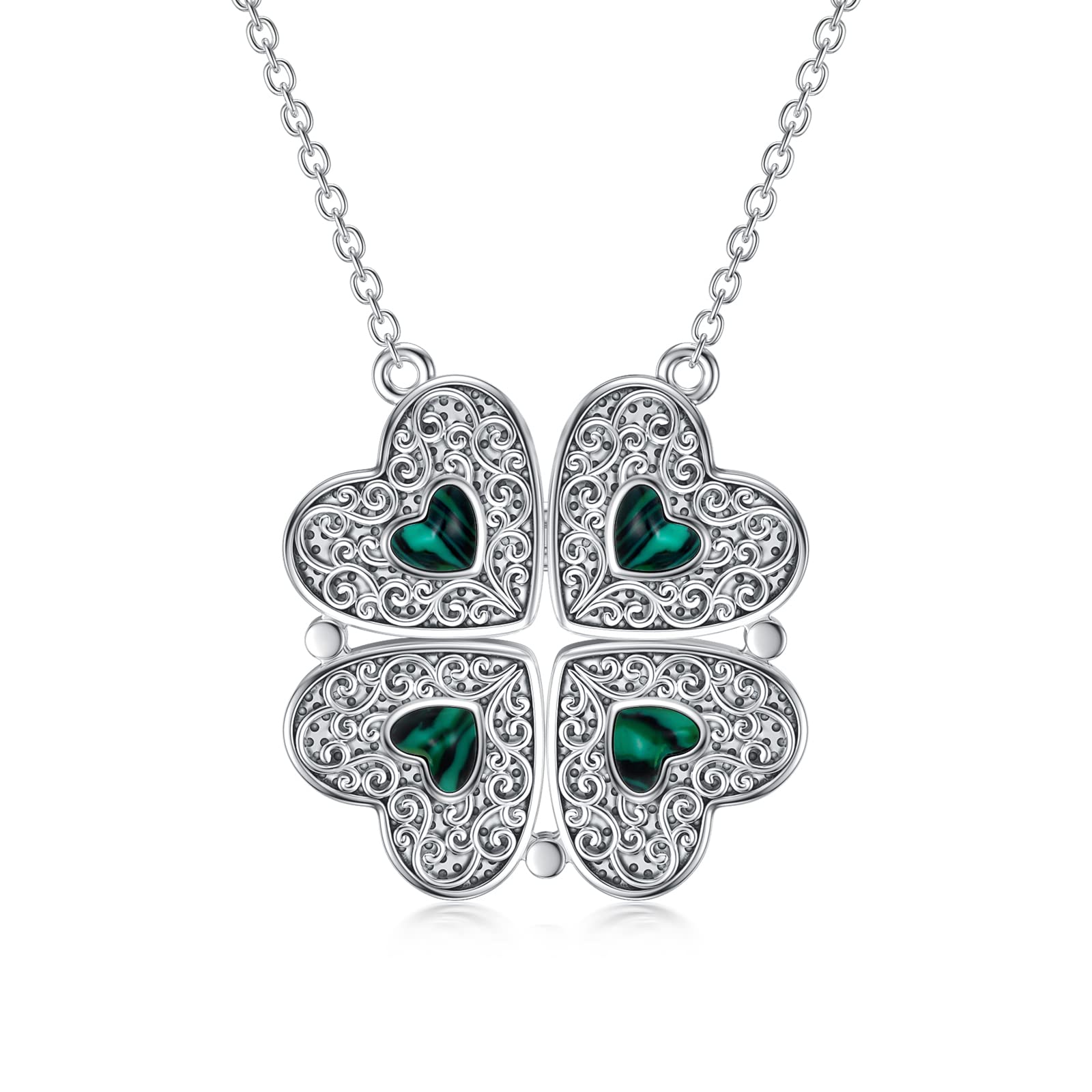 SLIACETE Magnetic 4 Leaf Clover Necklace with Simulated Malachite 925 Sterling Silver Shamrock Necklaces Good Luck Jewelry Birthday Gift for Women St Patricks Day