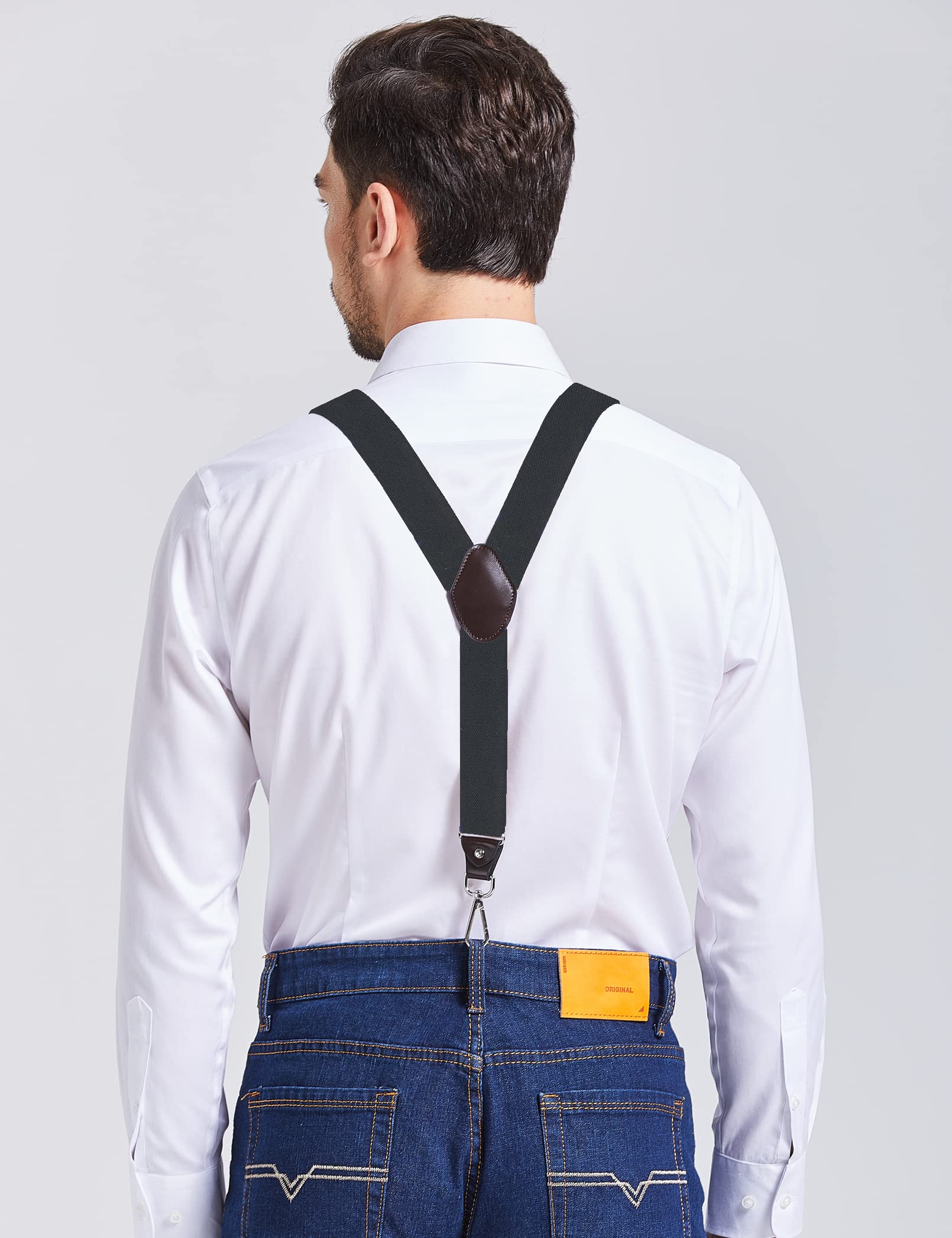 Men's Suspenders with Swivel Hooks and Elastic Straps Y-back, for Heavy Duty, Big and Tall (Black)