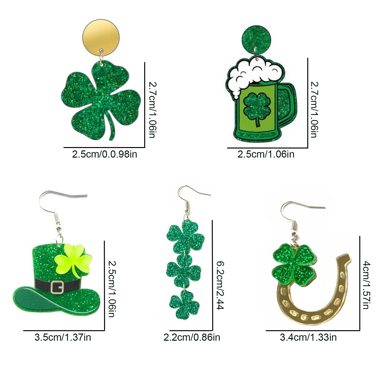 5Pairs St Patrick's Day Earrings Bulk for Women Shamrock Earrings Green Lucky Clover Dangling Earrings Funny Irish Beer Holiday Jewelry Set Gift for Women