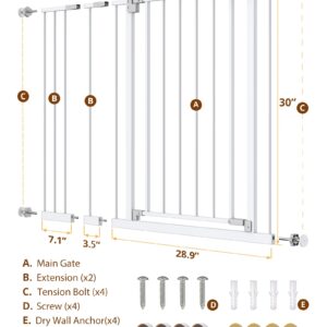 InnoTruth Extra Tall Baby Gate for Stairs and Doorways, 29" to 39.6" Width with 36" Height,Dog Gate for The House with Wall Pressure Mounted Frame, Auto Close Pet Gates for Toddler,Milk White