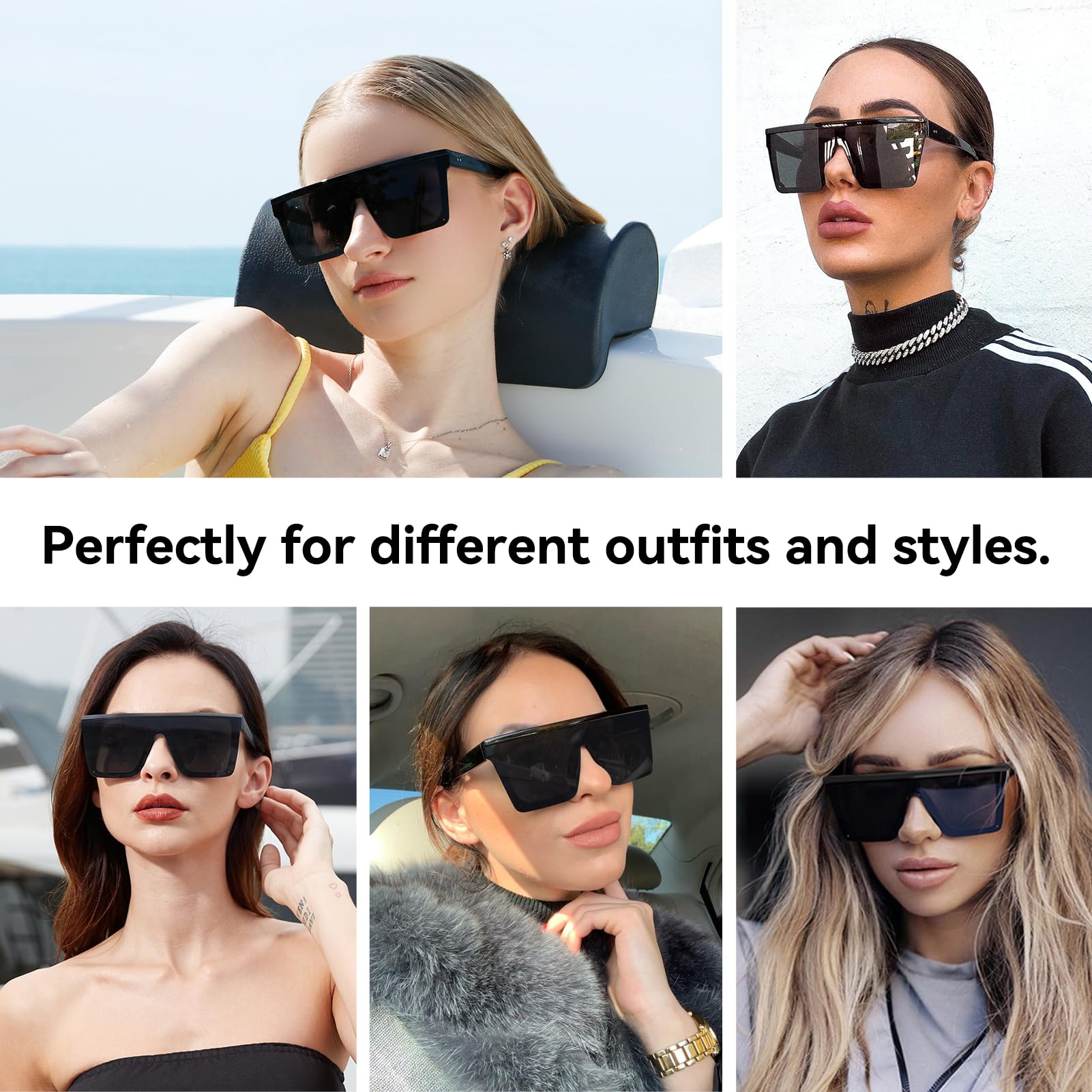 Dollger Square Oversized Sunglasses for Women Men Trendy Fashion Flat Top Big Black Frame Shades black and pink