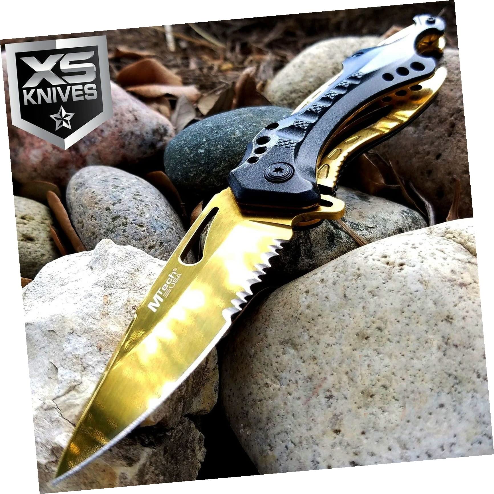 Mtech Gold Coated Blade Hunting Open Folding Pocket Knife Outdoor Survival Hunting Knife by Survival Steel