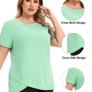 FOREYOND Women's Plus Size Workout Tops Workout Sport Tee Loose Fit Athletic Yoga Tops Running Short Sleeve Shirts