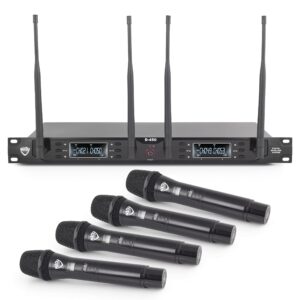 nady systems d-450-ht quad receiver 200-channel digital wireless handheld microphone system | all-metal microphones & receiver | 48khz/24bit | 300'+ range | 4 individual xlr & 1 sum ¼ outputs