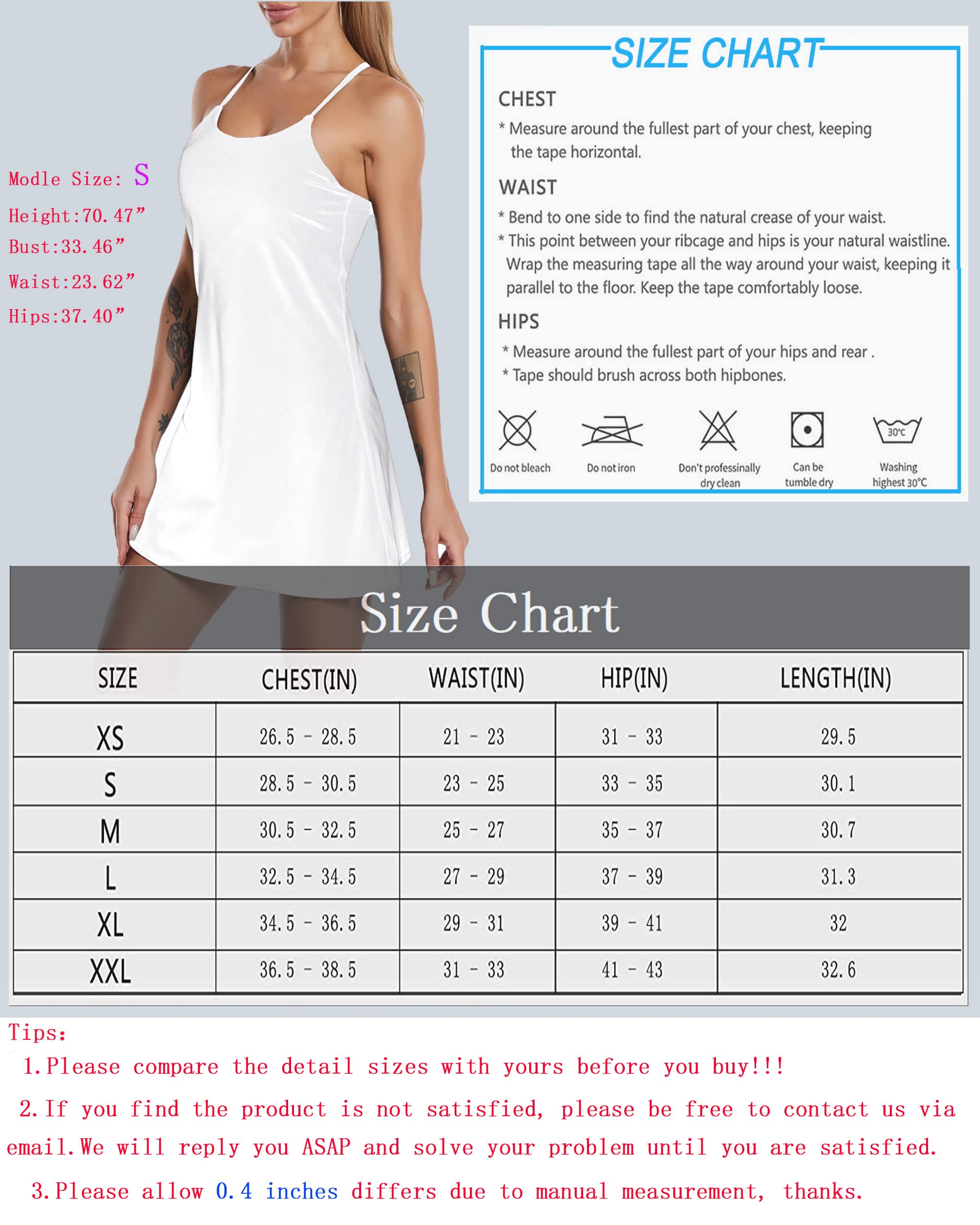 Women's Sleeveless Exercise Tennis Dress with Built-in Bra & Shorts Golf Workout Athletic Dresses Pockets