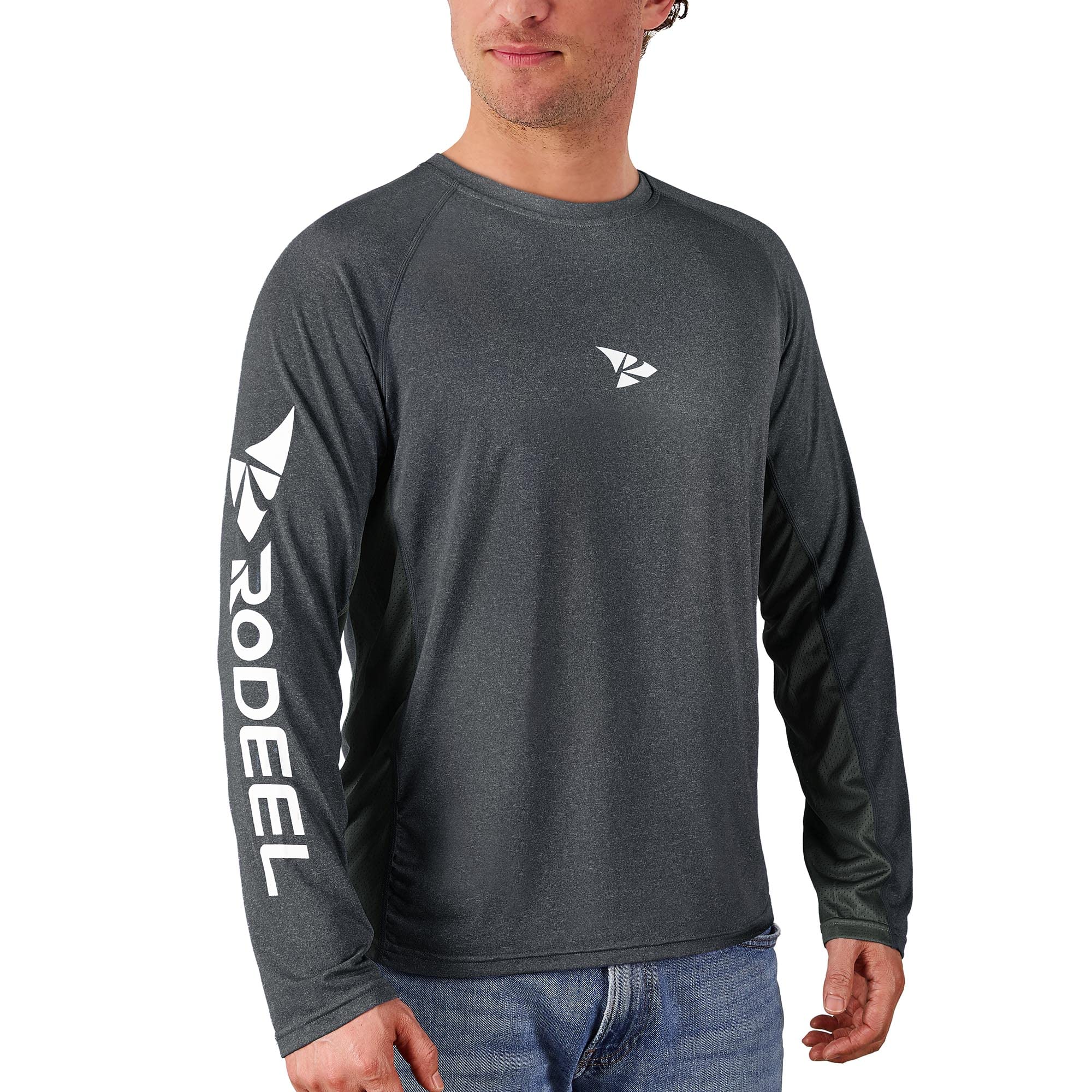 Rodeel Men's Running Fishing Shirt UPF 50+ Outdoor Athletic Performance Long Sleeve T-Shirt Grey