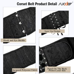 SUOSDEY Jacquard Corset Belt for Women Underbust Boned Lace Up Bustier Waspie Belt Renaissance Steampunk Pirate Corset