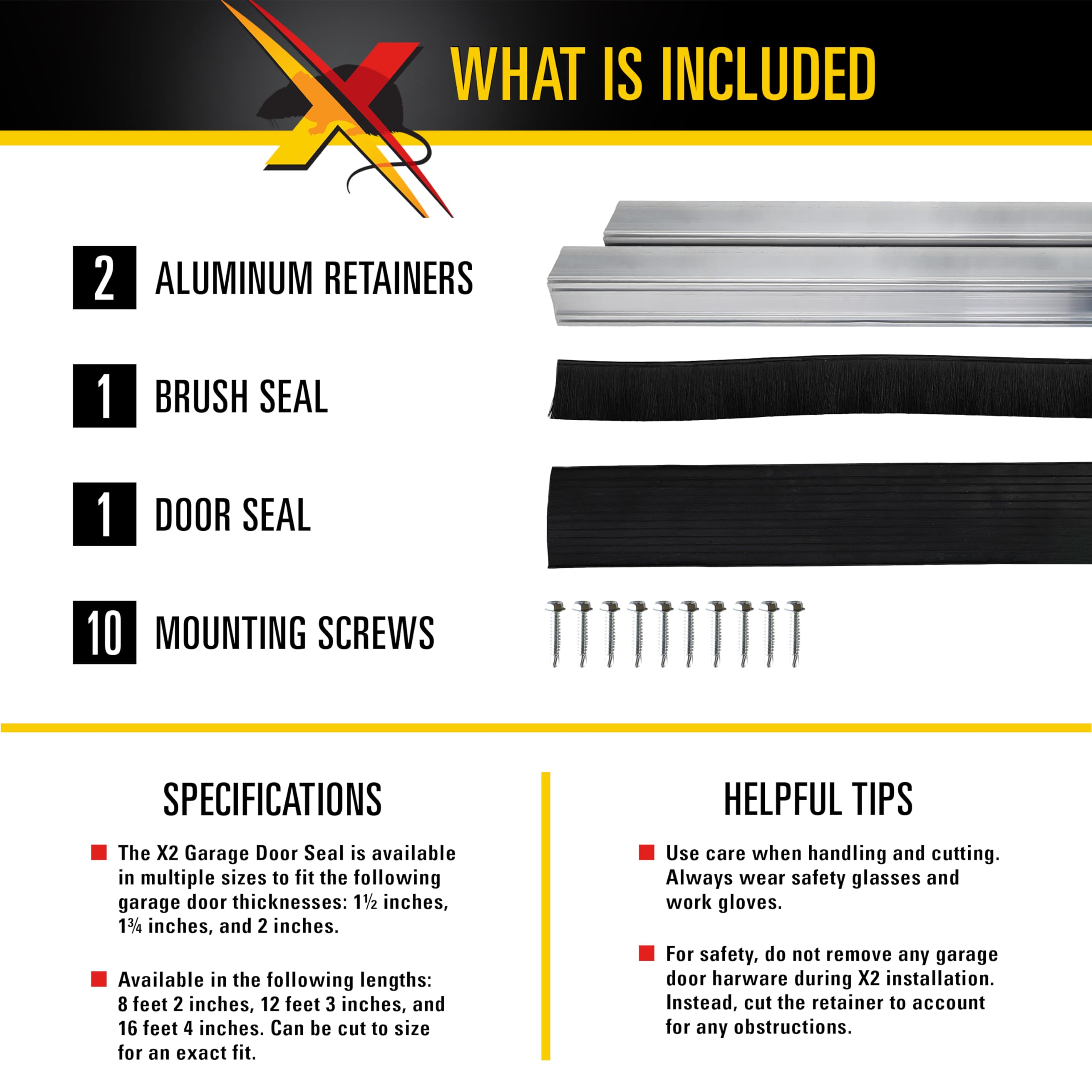 Xcluder X2 Rodent Proof Overhead Sectional Door Seal Kit, 8'2” Wide for 2" Thick Garage Doors, Stops Mice, Rats and Weather, Suitable for Residential or Commercial Property Use