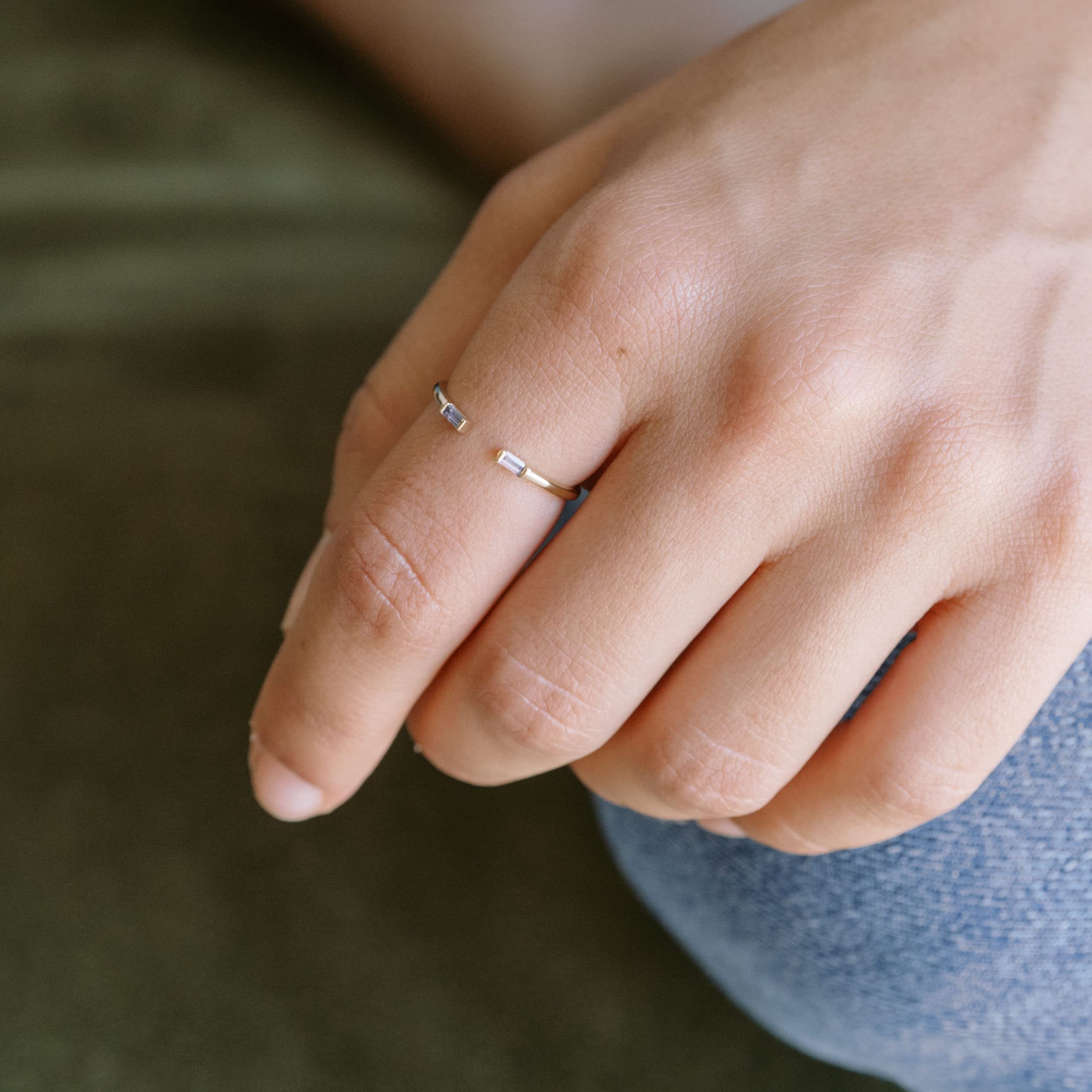 Honeycat Tiny Birthstone Baguette Ring in Gold, Rose Gold, or Silver | Minimalist, Delicate Jewelry December - Turquoise Gold