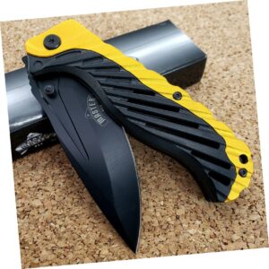 8.5" gold open folding pocket knife black blade edc outdoor survival hunting knife by survival steel