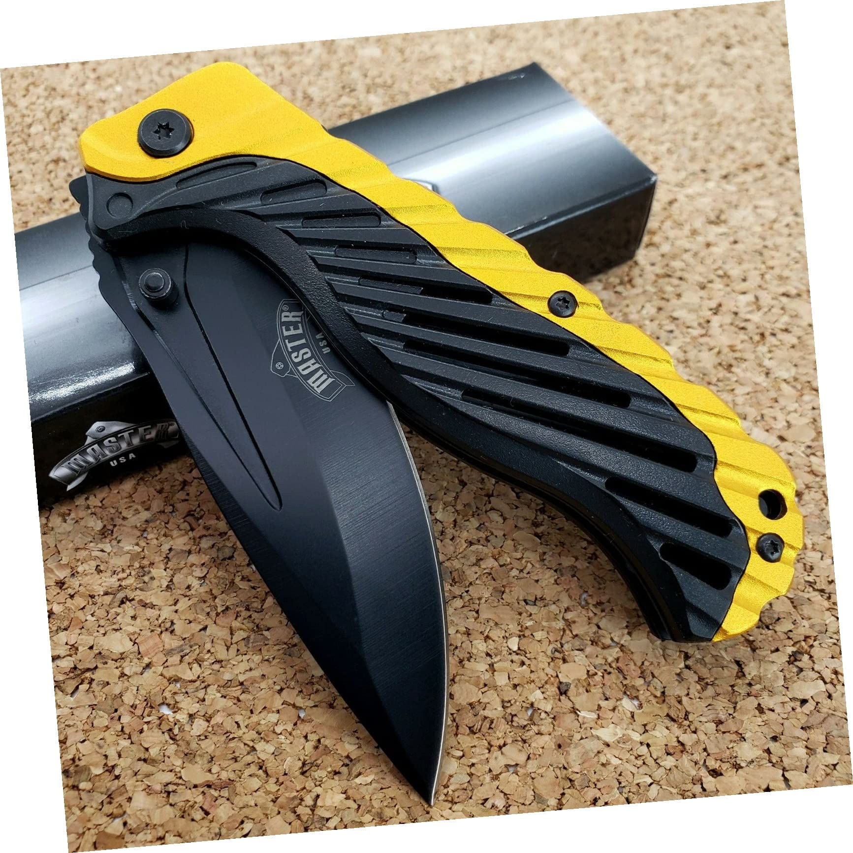 8.5" Gold Open Folding Pocket Knife Black Blade Edc Outdoor Survival Hunting Knife by Survival Steel