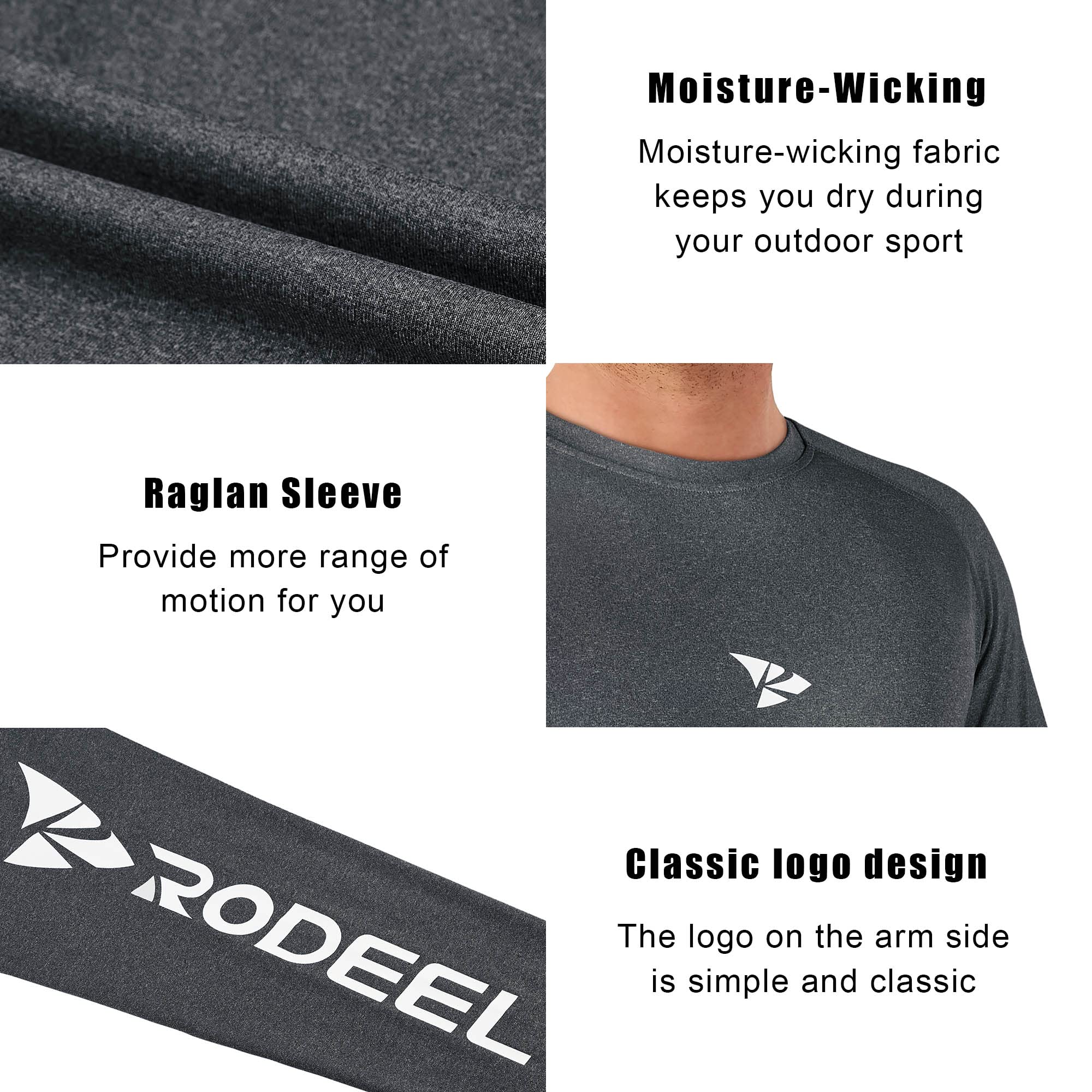 Rodeel Men's Running Fishing Shirt UPF 50+ Outdoor Athletic Performance Long Sleeve T-Shirt Grey