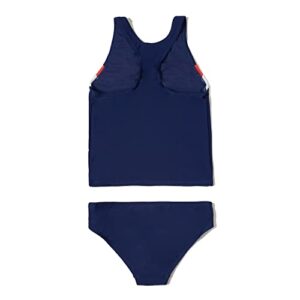 Speedo Girls' Standard Swimsuit Two Piece Tankini Thick Strap, Red/White/Blue, 14