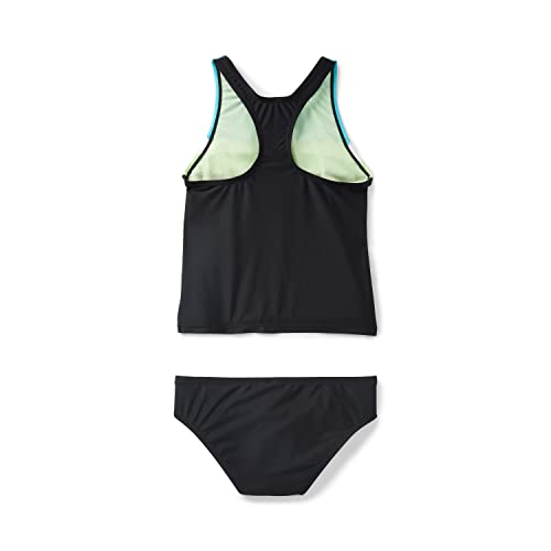 Speedo Girls' Standard Swimsuit Two Piece Tankini Thick Strap, Anthracite, 14