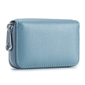 EASTNIGHTS RFID Credit Card Holder Genuine Leather Credit Card Wallet with Zipper (sky blue)