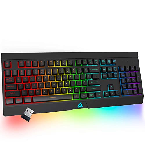 KLIM Rival Wireless Gaming Keyboard RGB US Layout - New 2023 - Slim Durable Ergonomic Quiet Silent Soft Sound Keys 25 Anti-Ghosting - RGB Backlit Wireless Keyboard Gaming for Laptop PC/Mac