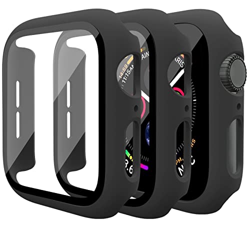 Mugust 3 Pack Case for Apple Watch Series 3 38mm Hard PC Case with Tempered Glass Screen Protector Waterproof Anti-Scratch HD Ultra-Thin Full Protective Cover for iWatch 38mm (Black)