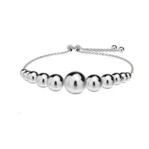 savlano 925 sterling silver 14k gold plated italian solid adjustable bolo graduated bead ball slider bracelet comes with gift box for women - made in italy (white)